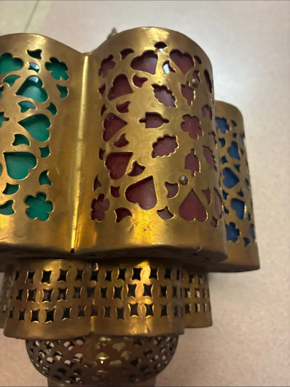 Brass Moroccan-Style Multi-Color Cutout Lantern